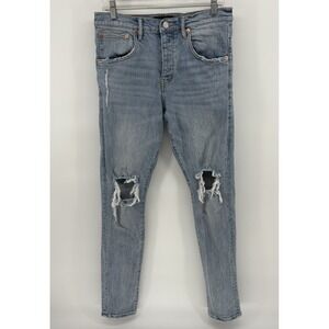 Purple Brand Jeans Men 30x33 Mid Indigo P002 Distressed Stretch Slim Fit Denim